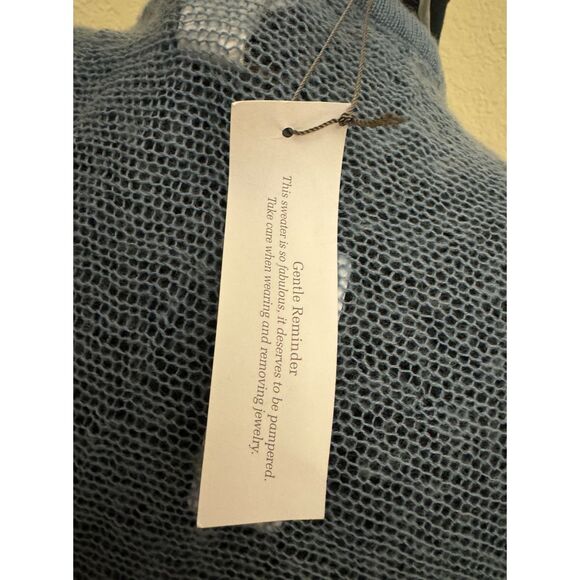 Chico's NWT Blue Gray Crochet Open Short Sleeve Cardigan - Sz 0 (S/4) - Picture 9 of 12